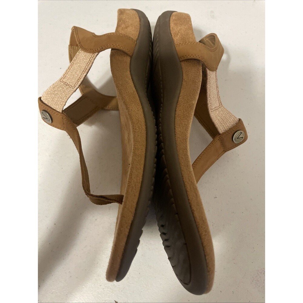 Vionic Brea Camel Tan & Beige leather & textile T-strap sandals 12W/43 - Picture 7 of 16